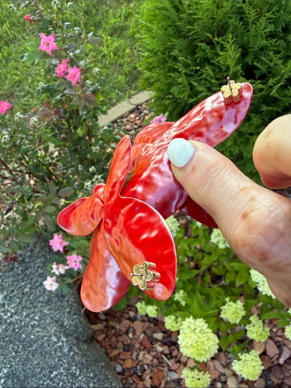 Red Floral Statement Earrings - Women Accessories